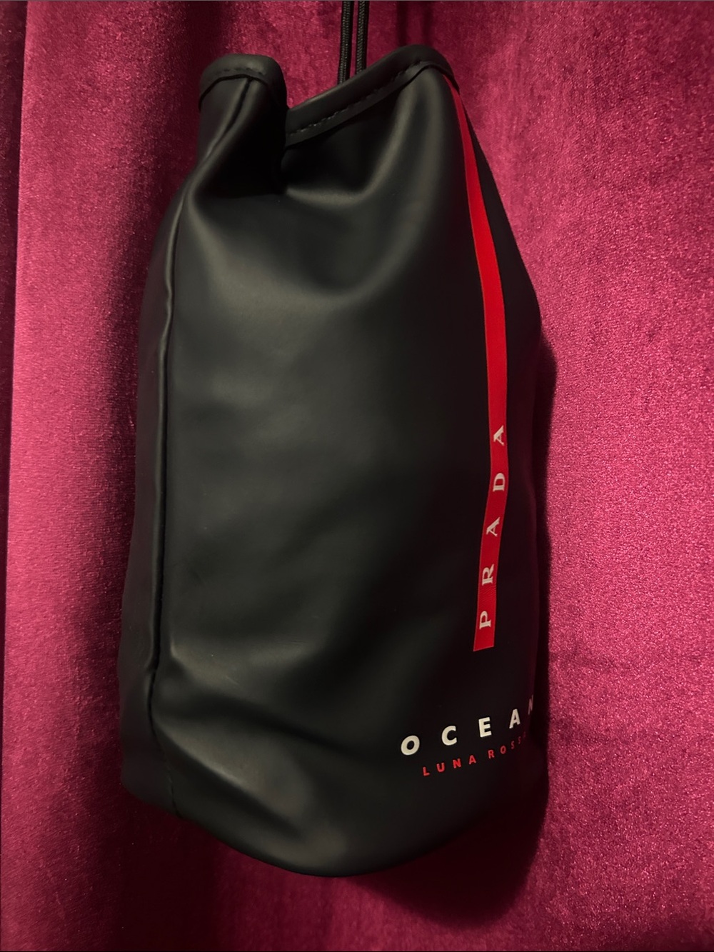 Prada Black Drawstring Toiletry Pouch with Red Stripe - Picture 4 of 9